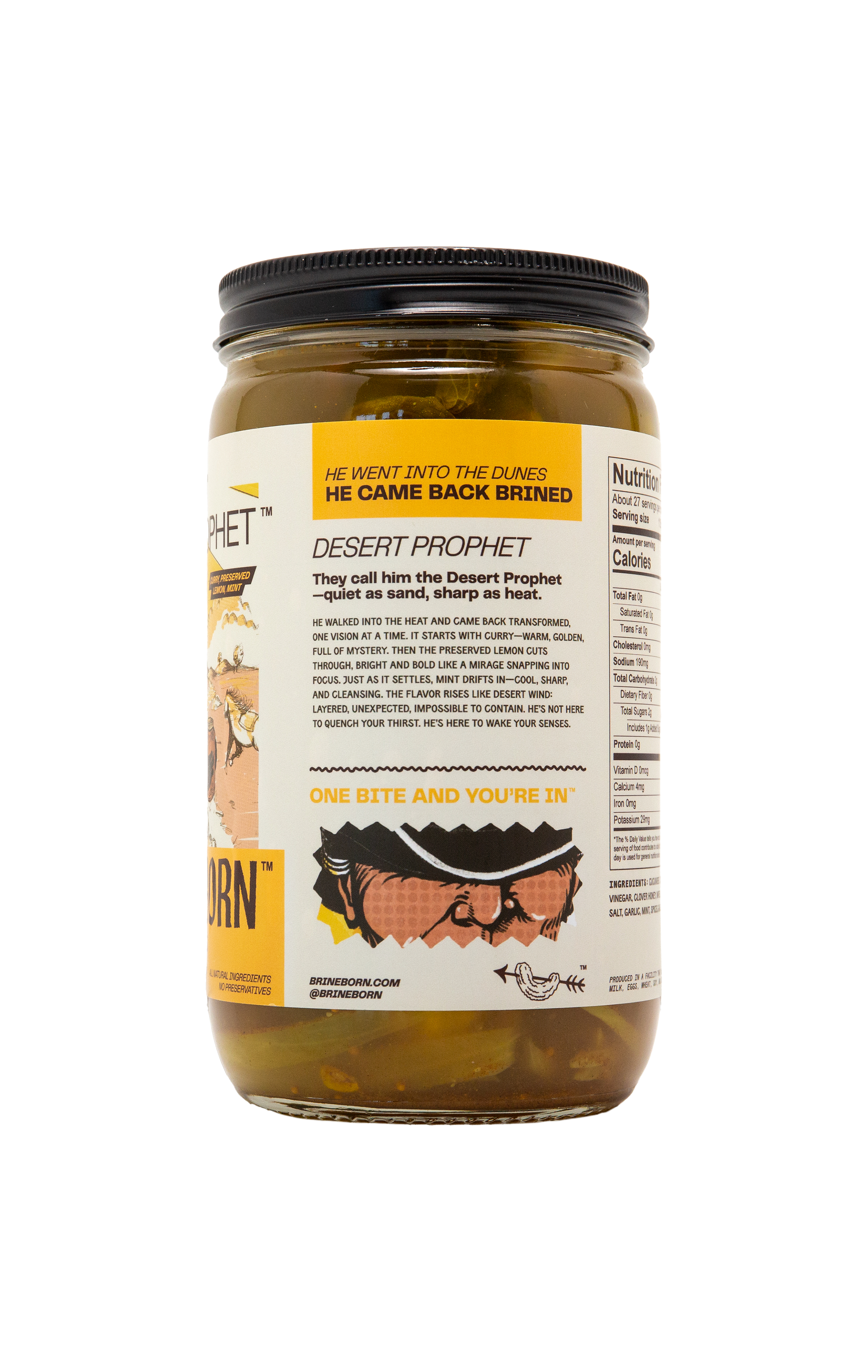 Desert Prophet BRINEBORN Jar of pickles with a label on a white background