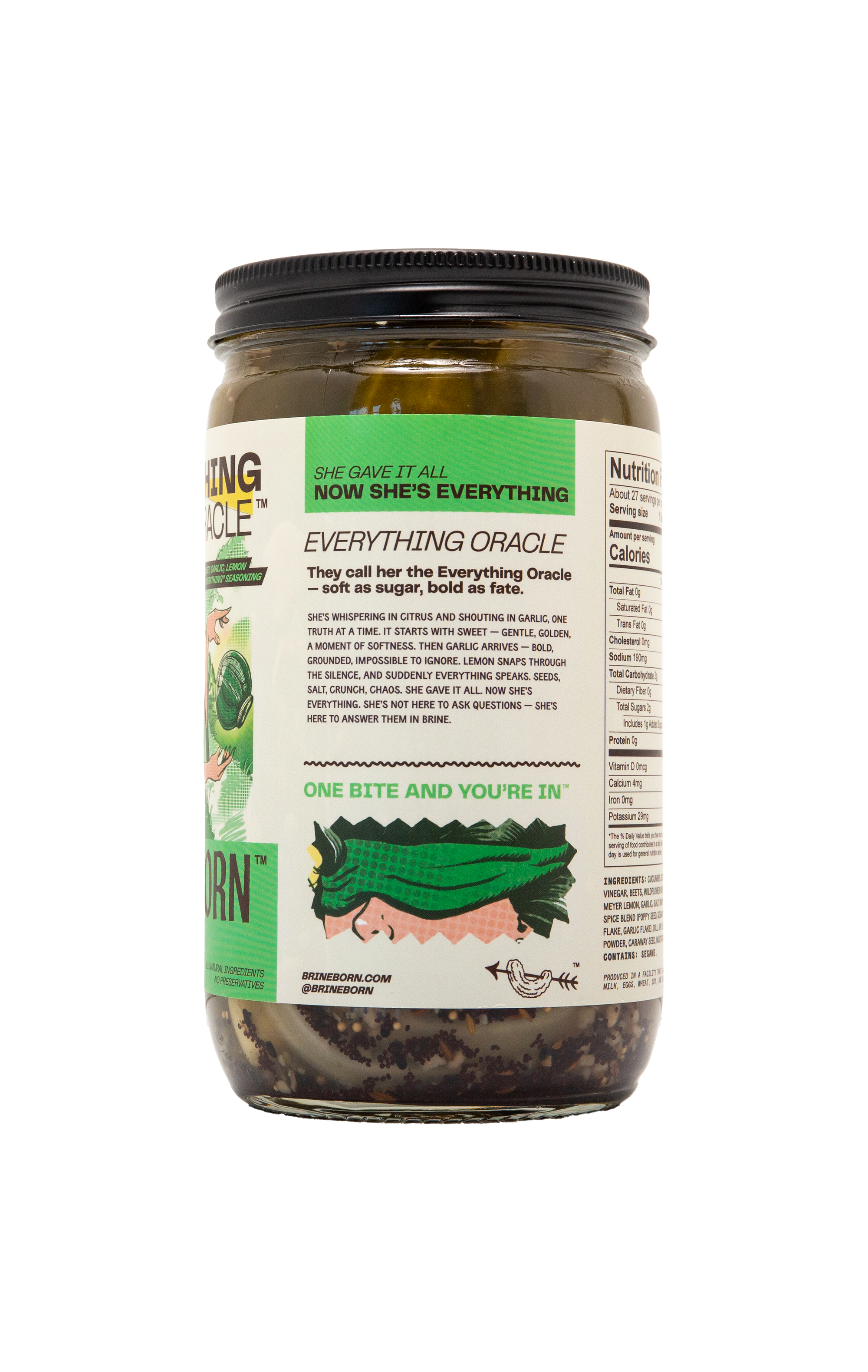 Everything Oracle Jar of pickles with a label on a white background