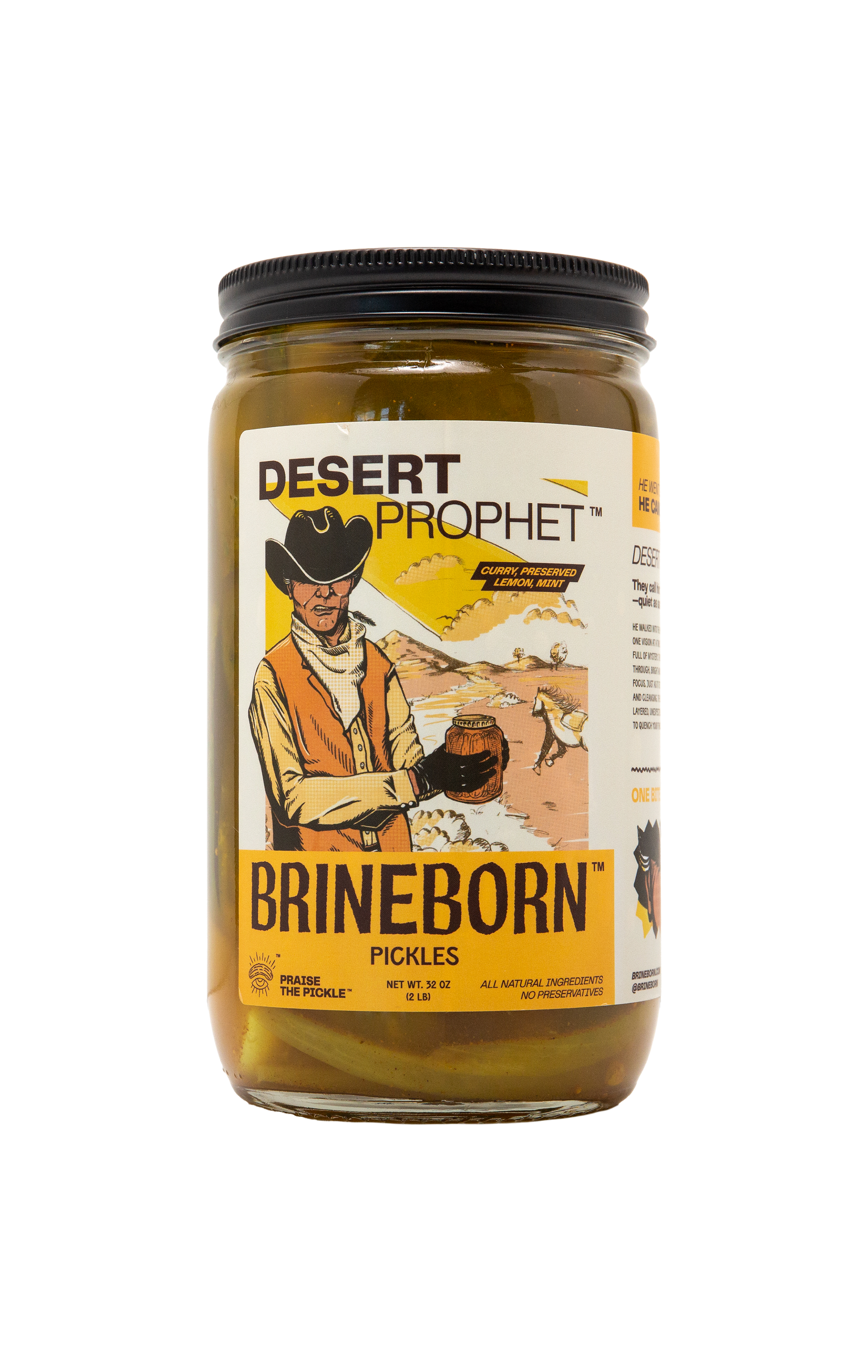 Desert Prophet BRINEBORN Jar of pickles with a label on a white background